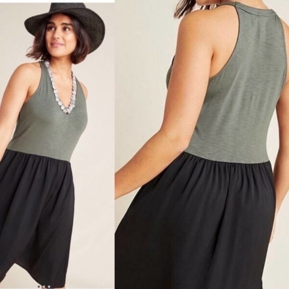 Anthropologie Dolan Fabiana Knit Dress Tank V-Neck Sleeveless Green Black Small - Picture 2 of 8